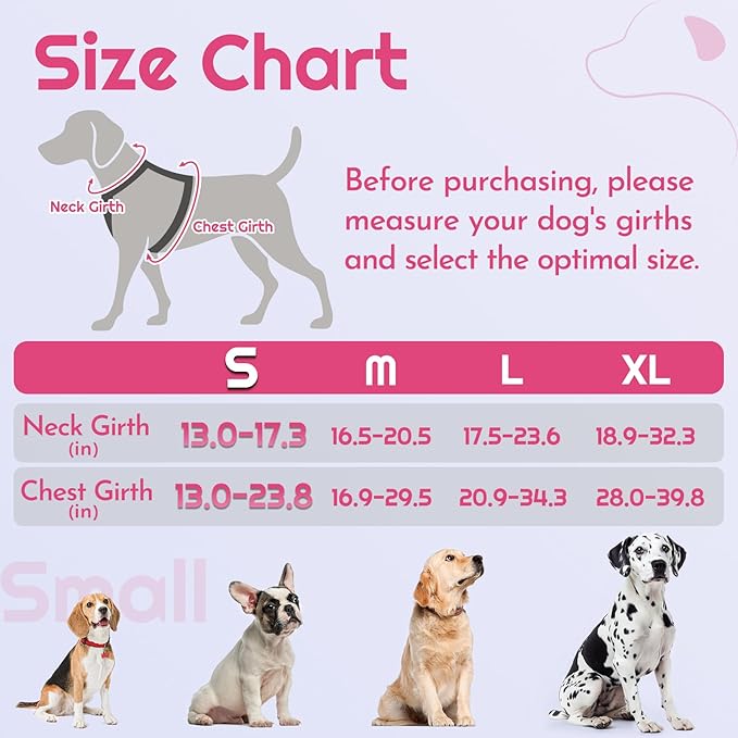 Eagloo Dog Harness Small Sized, Easy Wearing with 3 Buckles, Adjustable No Pull Pet Harness with 2 Rings for Walking, No Chock Reflective Soft Padded Vest with Control Handle, Pink &amp; Black, S