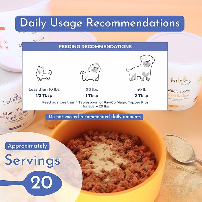 PawCo Magic Topper Hip &amp; Joint Support - Vegan Dog Topper with Omega-3, Grain-Free Meal Enhancer for Senior Dogs, 160g