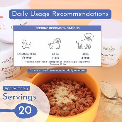 PawCo Magic Topper Hip &amp; Joint Support - Vegan Dog Topper with Omega-3, Grain-Free Meal Enhancer for Senior Dogs, 160g