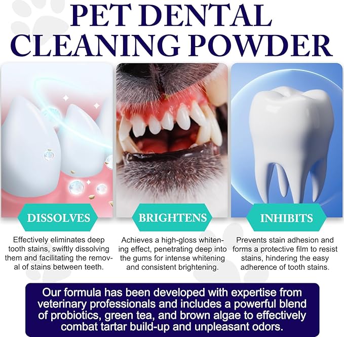 Dog Teeth Cleaning Powder - Dog Dental Powder - Plaque Off Pet Tooth Cleaning lab co - Targets Tartar &amp; Reduces Plaque &amp; Bad Breath - Teeth Cleaning Made Easy