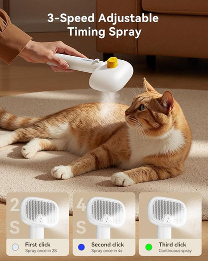 ROJECO 3-in-1 Pet Steam Brush for Cats&amp;Dogs-Pet Spray Hair Removal Detangling Comb with Adjustable Mist,Handheld Deshedding Grooming Tool for Long/Short Hair,Massage Brush &amp; Shedding Control,Cordless