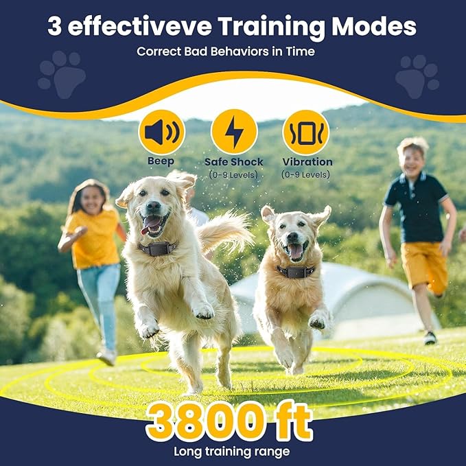 Wireless Dog Fence Invisib for Dogs Electric Fence 185 Days Standby Training Collar, Flash Light &amp; Waterproof Portable Dog Perimeter Collar with 3 Training Mode for 1 Dog Large Medium