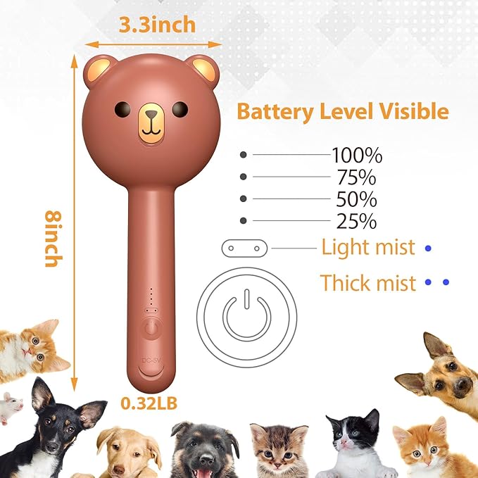 Cat Steam Brush with 2 Spray Levels &amp; Release Button, 4-in-1 IPX7 Waterproof Water Brush for Shedding Grooming, Pet Hair Removal Comb for Long Short Haired Cats Dogs, Self Cleaning Slicker