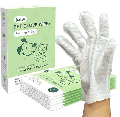 WLP Cleaning &amp; Deodorizing Glove Bath Wipes for Dogs and Cats, Hypoallergenic Nourish Fur Aloe Extract Jojoba Oil Pet Grooming Wipes for Daily and Travel (6 PCS)