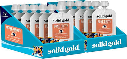 Solid Gold Bone Broth Cat Food Topper - Limited Ingredient Lickable Cat Broth Pouches w/Salmon Protein Shreds &amp; Collagen for Hydration &amp; Gut Support - Easy to Serve Gravy for Cats Meal Topper - 12ct
