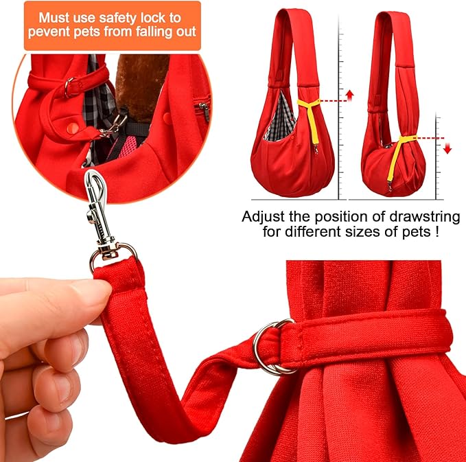 Tomkas Small Dog Sling Carrier - Zipper Pocket &amp; Classic Strap - for 3-10 lbs Pets(Red)