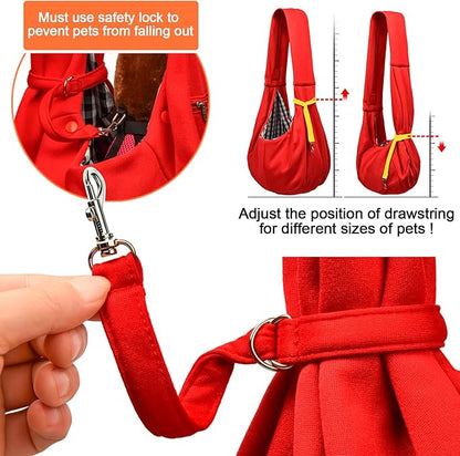 Tomkas Small Dog Sling Carrier - Zipper Pocket &amp; Classic Strap - for 3-10 lbs Pets(Red)