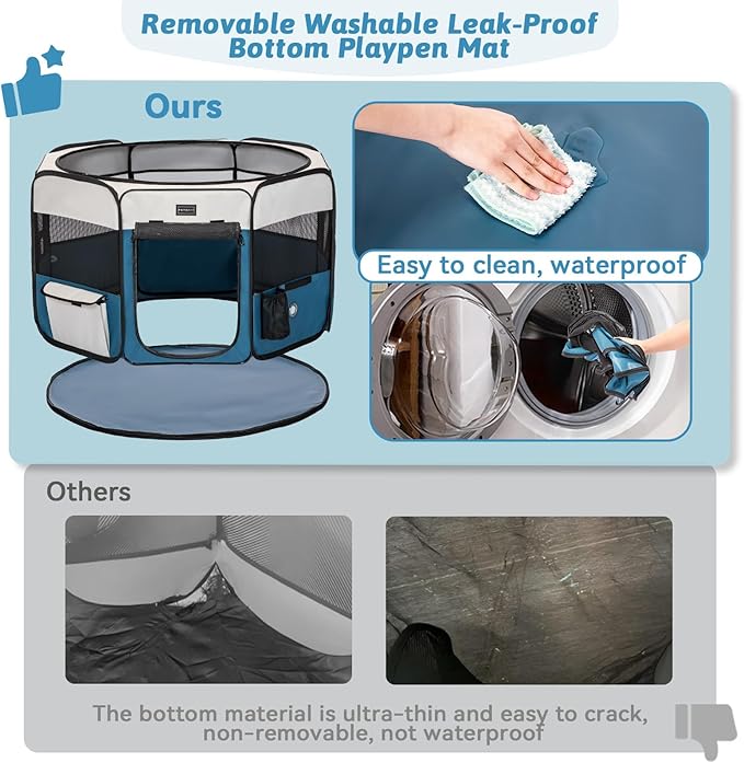PETSFIT 45.5" Dog Playpen Indoor/Outdoor-Jump-Proof 28.5" Height with Removable Waterproof Mat &amp; Zippered Roof | RV, Camping, Travel Dog Pen | Whelping &amp; Cat Observation Space(45.5"L x 45.5"W x 28.5H)