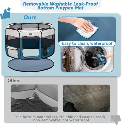 PETSFIT 45.5" Dog Playpen Indoor/Outdoor-Jump-Proof 28.5" Height with Removable Waterproof Mat &amp; Zippered Roof | RV, Camping, Travel Dog Pen | Whelping &amp; Cat Observation Space(45.5"L x 45.5"W x 28.5H)