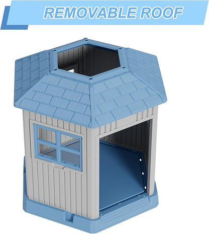 Durable Dog House Indoor Outdoor for Small Medium Dogs, Weatherproof Puppy Shelter with Elevated Floor &amp; Air Vents, Easy Clean and Assemble (Blue, 36.61L*29.5W*37.4H)