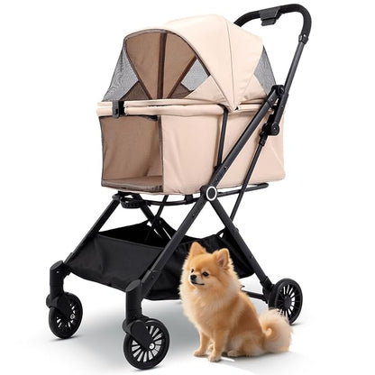 Foldable Dog Stroller - Lightweight Pet Stroller with One-Step Folding, No Assembly Required for Walking, Travel &amp; Shopping, Perfect for Small Dogs, Senior Pets &amp; Cats