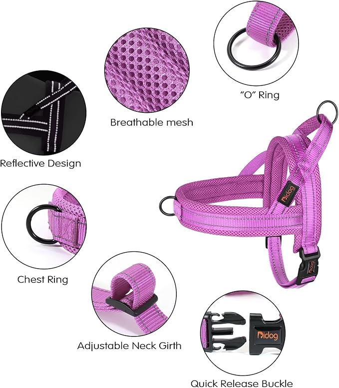 Didog No Pull Dog Harness with Soft Mesh Padded,Reflective &amp; Quick Fit Light Weight Dog Strap Vest Harness,Easy for Walking Training (XS:Chest 15-18", Purple)