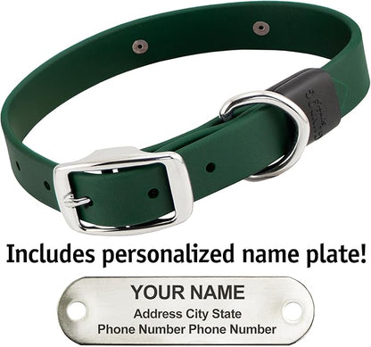 Biothane Custom Dog Collar – Waterproof, Stink-Proof Personalized Collar with Name &amp; Phone Number – Durable, Many Sizes and Colors – Assembled in USA (Forest Green)