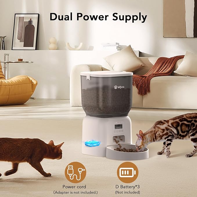 Automatic Dog &amp; Cat Feeder, with Freshness Preservation, 4L Timed Cat Feeder with LCD Screen.Up to 6 Meals Per Day and 1-15 Portion for Cats &amp; Dog (White)