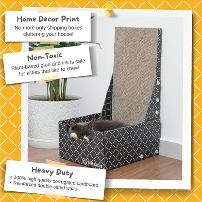 HIDE &amp; SCRATCH 26" L Shaped Cat Scratcher Box and Cat Bed with Double-Sided Cardboard Cat Scratch Pad