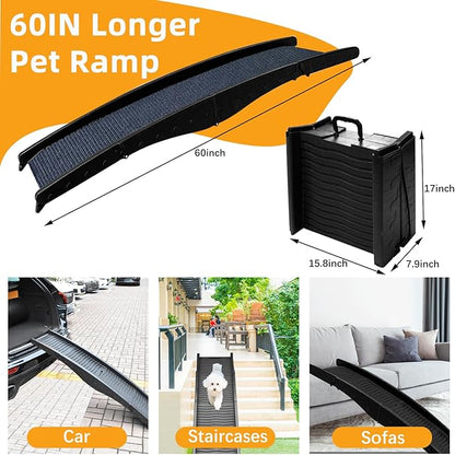 Dog Ramp for Car, Pet Ramp with Removable Non-Slip Pads for Large Small Medium Dog Cat, 60&