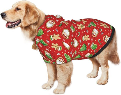 Santa Claus with Gingerbread Man Hoodie,Christmas Cosplay Dog Clothes with Pocket and Hat Winter Clothes Sweaters Small