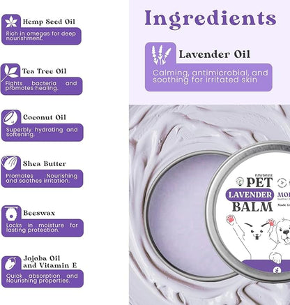 Pet Lavender Balm for Dogs &amp; Cats Made in USA – Soothes Dry, Cracked Paws &amp; Noses – Natural Paw &amp; Nose Moisturizer with Healing Ingredients – Organic Dog Paw Pad Protector for Extreme Weather