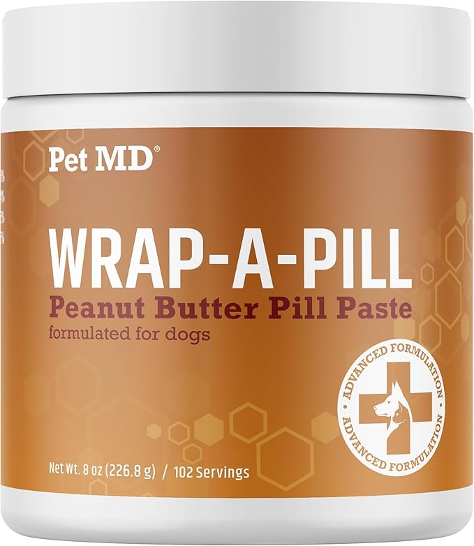 Pet MD Wrap A Pill Peanut Butter Flavor Pill Paste for Dogs - Make a Pocket or Pouch to Hide Pills &amp; Medication - 8 oz