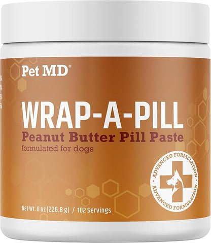 Pet MD Wrap A Pill Peanut Butter Flavor Pill Paste for Dogs - Make a Pocket or Pouch to Hide Pills &amp; Medication - 8 oz