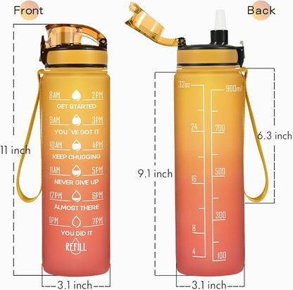 Enerbone Water Bottle, Leakproof BPA &amp; Toxic Free, Motivational Water Bottle with Times to Drink and Straw, Fitness Sports Water Bottle with Strap for Office, Gym, Outdoor Sports