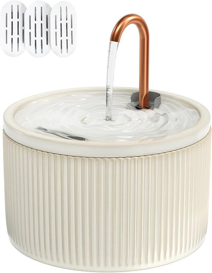 DOOOB Ceramic Cat Water Fountain, 2.1L/71oz Ceramic Cat Fountains, Automatic Pet Water Fountain for Cats, Pet Water Fountain with Ultra-Quiet Pump and 3 Filters &amp; 3 Sponges (Beige)