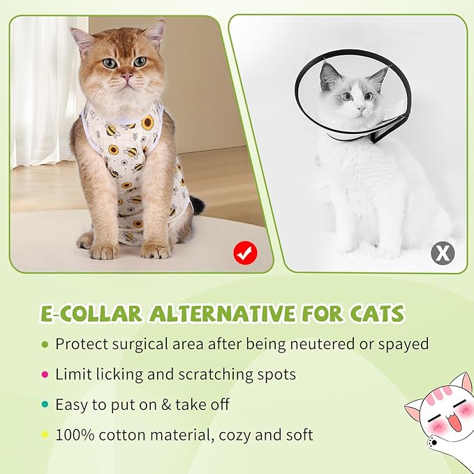 2 Packs Cat Surgery Recovery Suit Surgical Clothes Abdominal Wounds Anti-Licking Cat Bodysuit Onesie Substitute E-Collar&amp; Cone