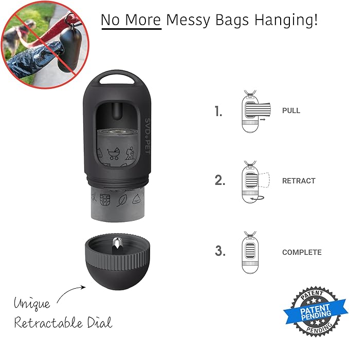 SVD.PET [2-Pack] Retractable Waste Bag Dispensers Gift Set, 2 Pet Waste Bag Holders with 60 large Waste Bags, Dog Walking Accessory Gift Value Pack (Black &amp; Columbia Blue)