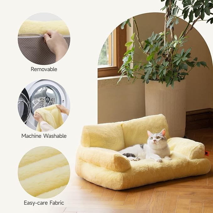 MEWOOFUN Cat Beds for Indoor Cats, Washable Small Dog Beds for Medium Small Dogs &amp; Cats up to 25 Lbs, Fluffy Cat Couch with Non-Slip Bottom (Yellow, 26.0" L x 19.0" W x 13.0" Th)