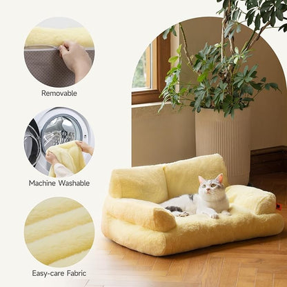 MEWOOFUN Cat Beds for Indoor Cats, Washable Small Dog Beds for Medium Small Dogs &amp; Cats up to 25 Lbs, Fluffy Cat Couch with Non-Slip Bottom (Yellow, 26.0" L x 19.0" W x 13.0" Th)