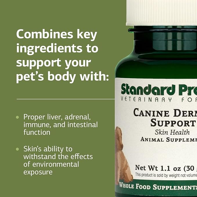 Standard Process Canine Dermal Support - Skin &amp; Adrenal Gland Support Supplement - Comprehensive Skin Health Support Supplement for Dogs - Daily Immune &amp; Liver Support Powder - 30 g