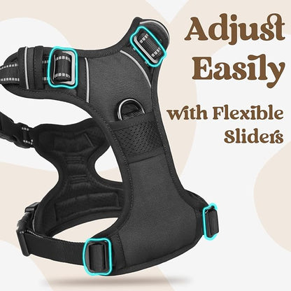 rabbitgoo Dog Harness for Large, No Pull Pet Harness with 3 Buckles, Adjustable Soft Padded Vest with Control Handle, Walking Reflective Pet Vest for Large Dogs, Black, L