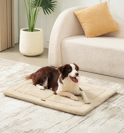 MADE 4 PETS Dog Crate Pad Bed for Medium Large Dogs, Washable &amp; Reversible, Anti-Slip Kennel Mat for Cozy Sleeping, Soft Fluffy Dog Bed for Indoor &amp; Outdoor Use, 35"x23", Beige