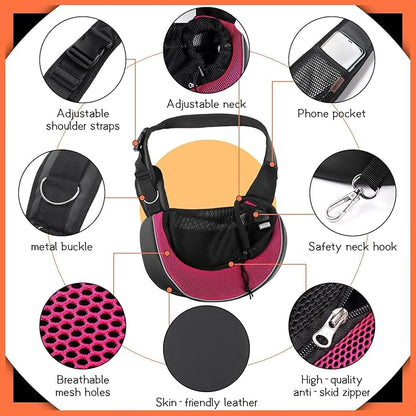 YUDODO Pet Sling Carrier for Small Dogs &amp; Cats – Hands-Free Puppy Carrier with Safety Hook, Large Zipper Pocket, Soft Breathable Mesh, Adjustable Strap &amp; Reflective Strip (Pink 3.0 M)