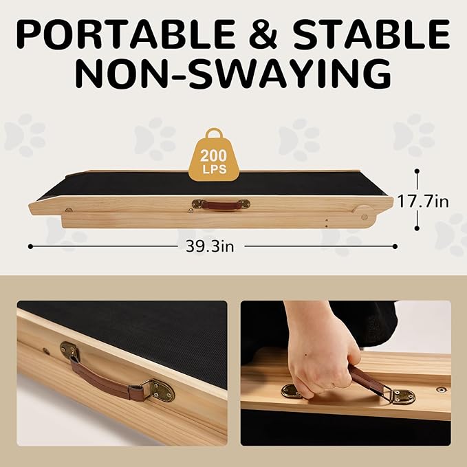 ABORON Dog Ramp,Adjustable Folding Pet Ramp for Bed,Couch,SUV - High Traction Portable Rubber Paw Ramps,Great for Small &amp; Large Old Dogs &amp; Cats, Supports up to 200 lbs
