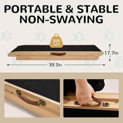 ABORON Dog Ramp,Adjustable Folding Pet Ramp for Bed,Couch,SUV - High Traction Portable Rubber Paw Ramps,Great for Small &amp; Large Old Dogs &amp; Cats, Supports up to 200 lbs