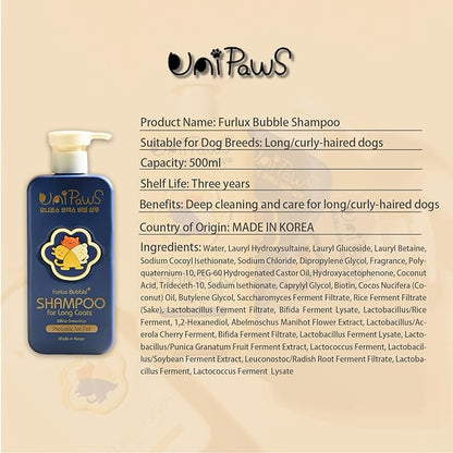 Unipaws Biotin Dog Shampoo for Long-Haired Coats – Deshedding, Detangling &amp; Moisturizing for Silky, Tangle-Free Fur with Probiotics - EWG Green &amp; Light Elegent Scent, Made in Korea, 16.9 Fl Oz / 500ml