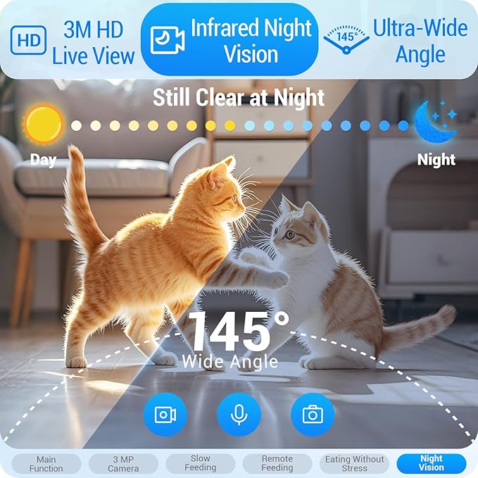 Automatic Cat Feeder with Two HD Camera for 2 Cats: 7L Automatic Dog Feeder with Night Vision &amp; Slow Feed, 5G WiFi Auto Cat Food Dispenser for Multiple Pet, Detachable for Cleaning - 29 Cup