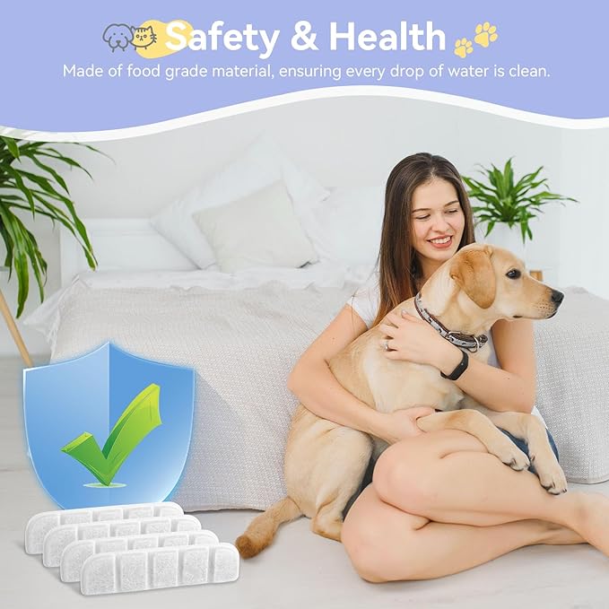 12 Pack Replacement Filter for SIBAYS &amp; Kastty 355oz / 2.8Gal / 10.5L Large Dog Water Fountain, Coconut Shell Activated Carbon Pet Water Fountain Filters with 12 Pack Sponges