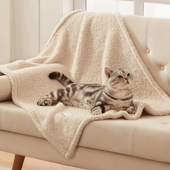 1 Pack 3 Calming Blankets Fluffy Premium Fleece Pet Blanket Soft Sherpa Throw for Dog Puppy Cat Beige Small (23" x16&