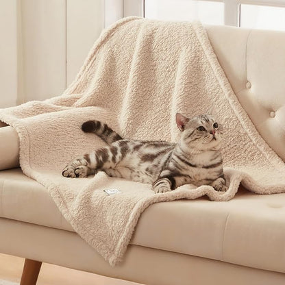 1 Pack 3 Calming Blankets Fluffy Premium Fleece Pet Blanket Soft Sherpa Throw for Dog Puppy Cat Beige Small (23" x16&