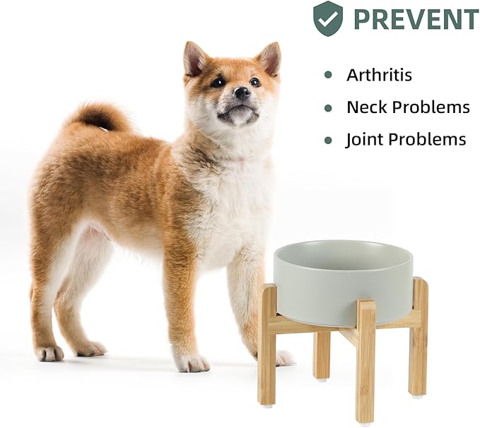 Ceramic Raised Dog Bowl Set, Elevated with Stand, Food and Water Bowl for Medium Breed Dogs, Weighted Dog Dishes, Pet Bowl(7.3&