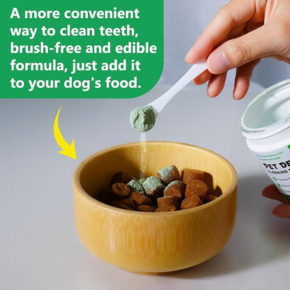 Dog Dental Powder, 120g Teeth Cleaning Powder for Dogs, Breath Freshener with Probiotics Improve Bad Breath, Remove Plaque &amp; Tartar - Pets Dental Care Supplement for Dogs - 4.23 OZ/Scoop Included