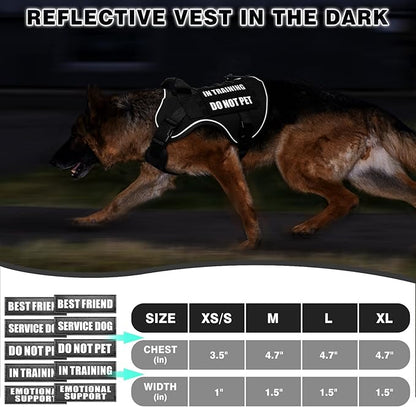 WINSEE Service Dog in Training Mesh Harness with 10 Pet Patches for Medium Dogs, Soft Air Mesh Breathable Tactical Dog Molle Vest, Reflective Military Pet Vest for Walking Hiking