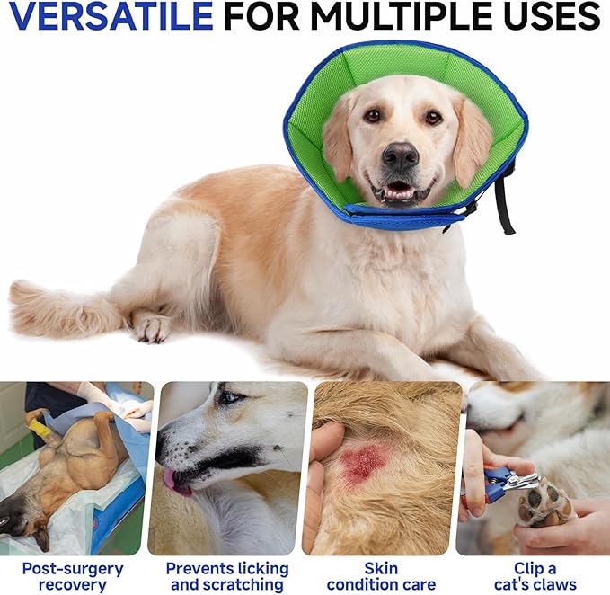 Dog Cone Collar M, Soft Cones for Large Medium Small Dogs,Adjustable Dog Cone Alternative to Stop Licking, Comfy Elizabethan Collar for After Surgery Wound Healing &amp; Hot Spots Blue