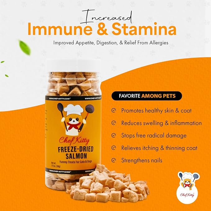 Freeze-Dried Salmon Treats for Cats &amp; Dogs – 100% Wild Caught, Single Ingredient, High-Protein, Healthy Snack – No Additives or Preservatives – 1.4oz - Inspected &amp; Tested in USA