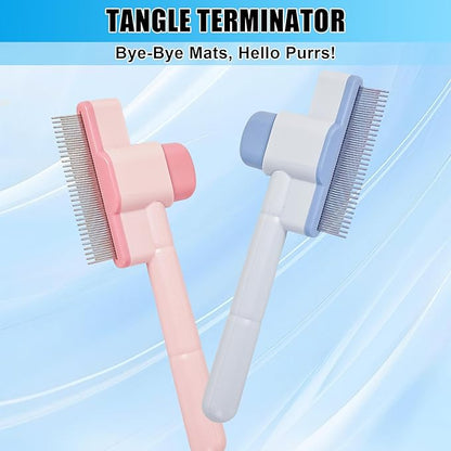 2PCS Flea Comb for Cats &amp; Dogs – Magic Self-Cleaning Cat Grooming Brush with Stainless Steel Teeth, Cat Combs for Fleas and Ticks, Indoor Pets, Fine Tooth Comb for Kittens