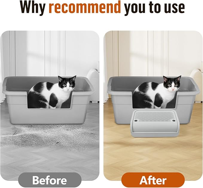 Cat Litter Box Step, Cat Litter Box Ramp Mat with Filter Function for Self-Cleaning Cat Litter Box, Easy to Clean, Cat Pedal Step Stool Ideal for Kitten &amp; Elderly Cats (Light Grey)