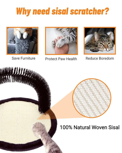Happi N Pets Cat Self Groomer, Arch Grooming Brush wtih Heavy Duty Woven Sisal Pad, Rubbing Post &amp; Catnip Toy, Cat Face Scratchers Body Massager, Cat Scratchers for Indoor Cats, Black