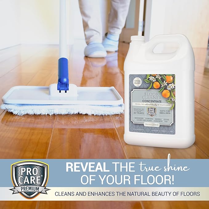 ProCare Citrus Floor Cleaner Concentrate (Made in USA) | Vinyl, Wood, Tile, Stone &amp; Laminate Floor Cleaner For Mopping, Household Supplies, Cleaning Solution For Kitchen &amp; Bathroom - 1 Gallon